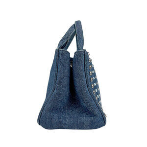 Prada Blue Beads Denim Tote Bag Silver Canapa
